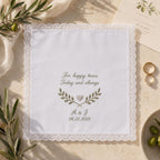 Custom Embroidered Wedding Handkerchief, Personalized Happy Tears Hanky, Bridal Bouquet Keepsake Gift For Bride Mom
