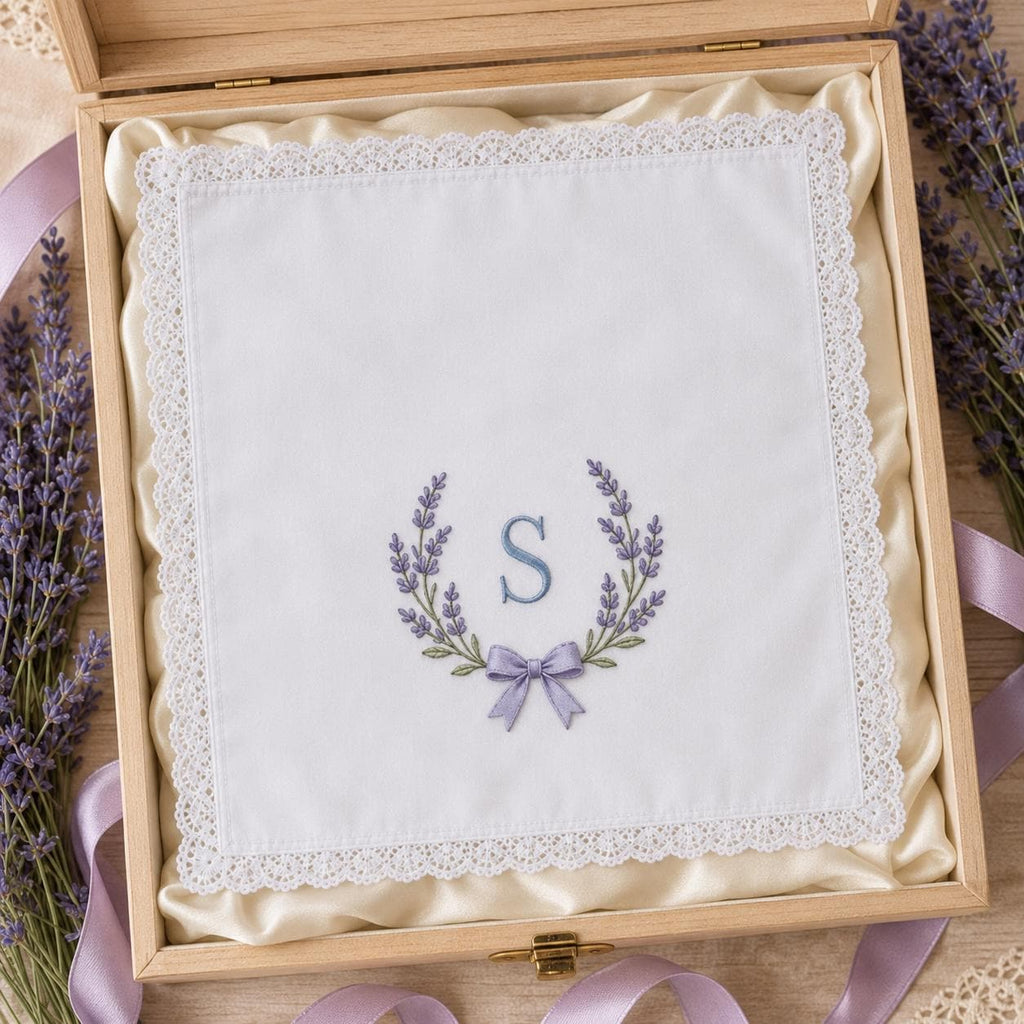 Custom Monogram Embroidered Handkerchief, Personalized Initial Floral Wedding Hanky, Bridal Happy Tears Keepsake Gift