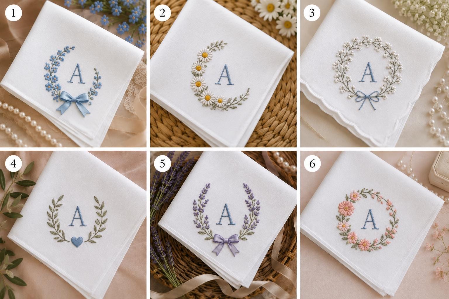 Custom Monogram Embroidered Handkerchief, Personalized Initial Floral Wedding Hanky, Bridal Happy Tears Keepsake Gift