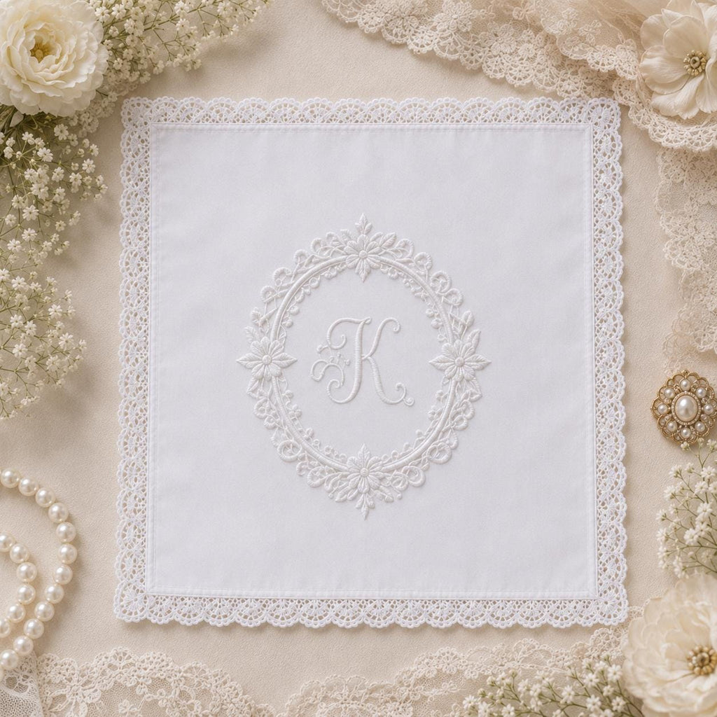 Custom White Embroidered Handkerchief, Personalized Monogram Wedding Hanky, Initial Lace Bridal Keepsake Gift
