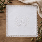 Custom White Embroidered Handkerchief, Personalized Monogram Wedding Hanky, Initial Lace Bridal Keepsake Gift