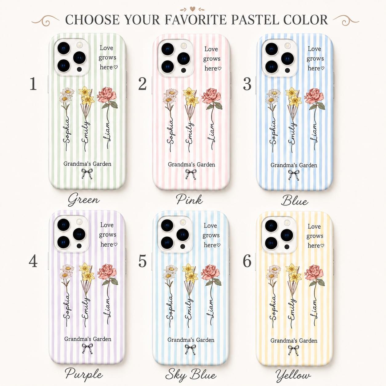 Custom Birth Flower Phone Case, Grandma’s Garden Personalized Name Case, Family Flower iPhone Cover, Gift for Mom Grandma