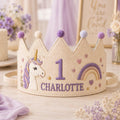 Personalized Embroidered Name Crown, Minimal Star Linen-Look Birthday Crown, Reusable Kids Party Hat, Baby Keepsake Gift