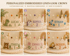 Personalized Little Fisherman Birthday Crown, Embroidered Linen-Look Fishing Crown, Custom Name First Birthday Hat