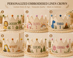 Personalized Little Fisherman Birthday Crown, Embroidered Linen-Look Crown, Custom Name First Birthday Hat