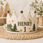 Personalized Little Artist Birthday Crown, Embroidered Linen-Look Crown, Custom Name First Birthday Hat