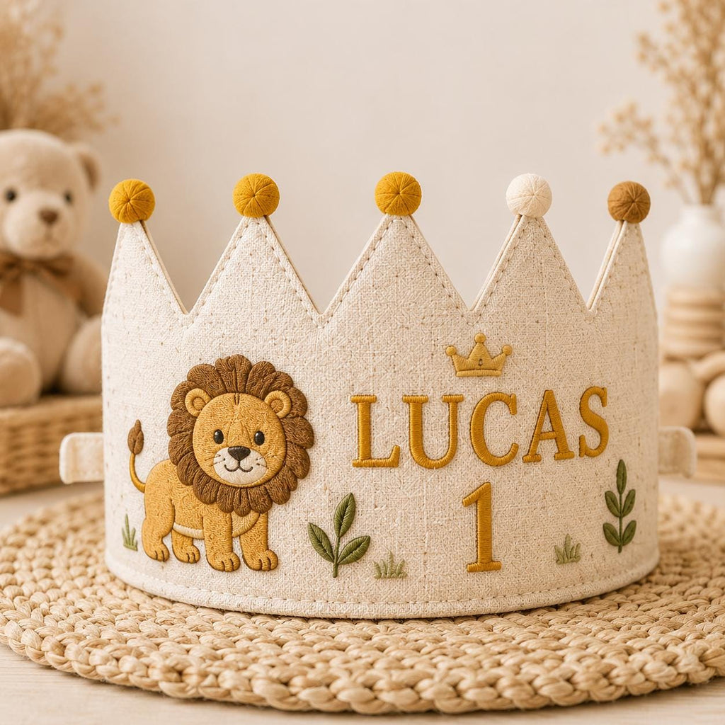 Personalized Little Artist Birthday Crown, Embroidered Linen-Look Crown, Custom Name First Birthday Hat