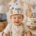 Personalized Little Artist Birthday Crown, Embroidered Linen-Look Crown, Custom Name First Birthday Hat