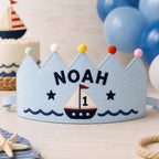 Personalized Boys Birthday Crown, Embroidered Linen-Look Name Crown, Custom First Birthday Party Hat, Baby Keepsake