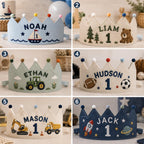 Personalized Boys Birthday Crown, Embroidered Linen-Look Name Crown, Custom First Birthday Party Hat, Baby Keepsake