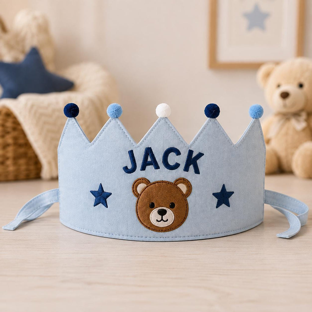 Personalized Boys Birthday Crown, Embroidered Linen-Look Name Crown, Custom First Birthday Party Hat, Baby Keepsake