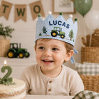 Personalized Boys Birthday Crown, Embroidered Linen-Look Name Crown, Custom First Birthday Party Hat, Baby Keepsake