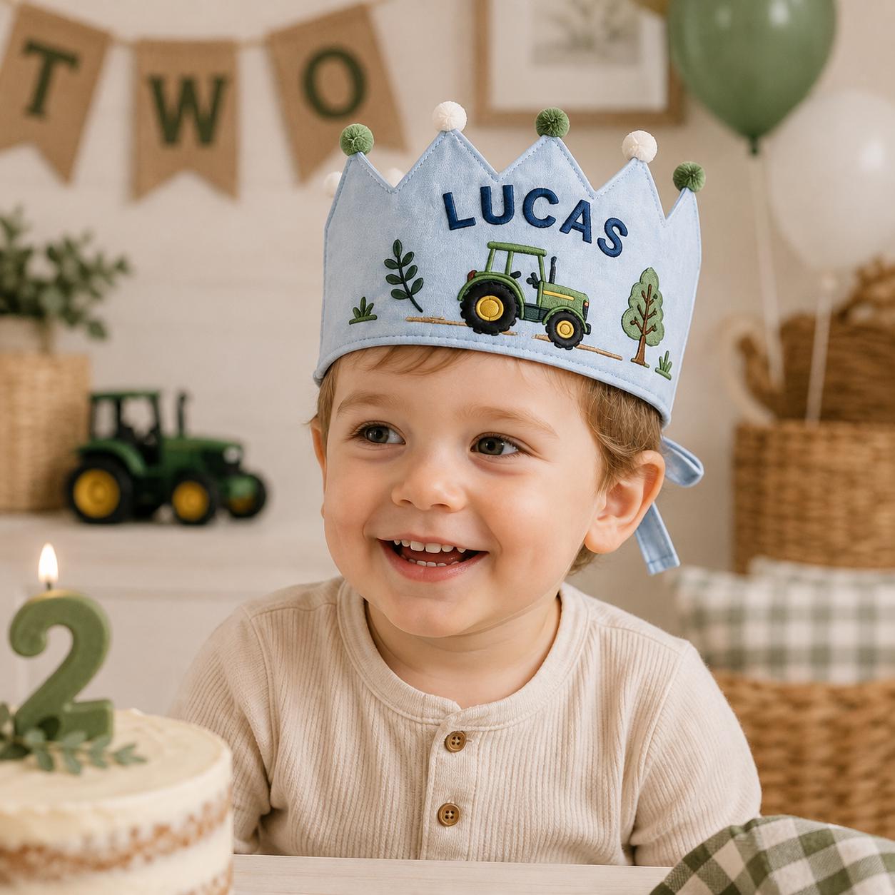 Personalized Boys Birthday Crown, Embroidered Linen-Look Name Crown, Custom First Birthday Party Hat, Baby Keepsake