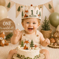 Personalized Woodland Explorer Birthday Crown, Embroidered Linen-Look Animal Crown, Custom Name First Birthday Hat, Baby Keepsake