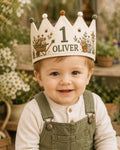 Personalized Little Gardener Birthday Crown, Embroidered Linen-Look Garden Crown, Custom Name First Birthday Hat, Baby Keepsake
