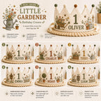 Personalized Little Gardener Birthday Crown, Embroidered Linen-Look Garden Crown, Custom Name First Birthday Hat, Baby Keepsake