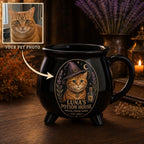 Custom Pet Cauldron Mug, Personalized Cat Portrait Witch Mug, Halloween Pet Gift, Gothic Black Ceramic Cup, Pet Mom Gift