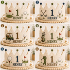 Personalized Golf Birthday Crown, Embroidered Linen-Look Little Golfer Crown, Custom Name First Birthday Hat
