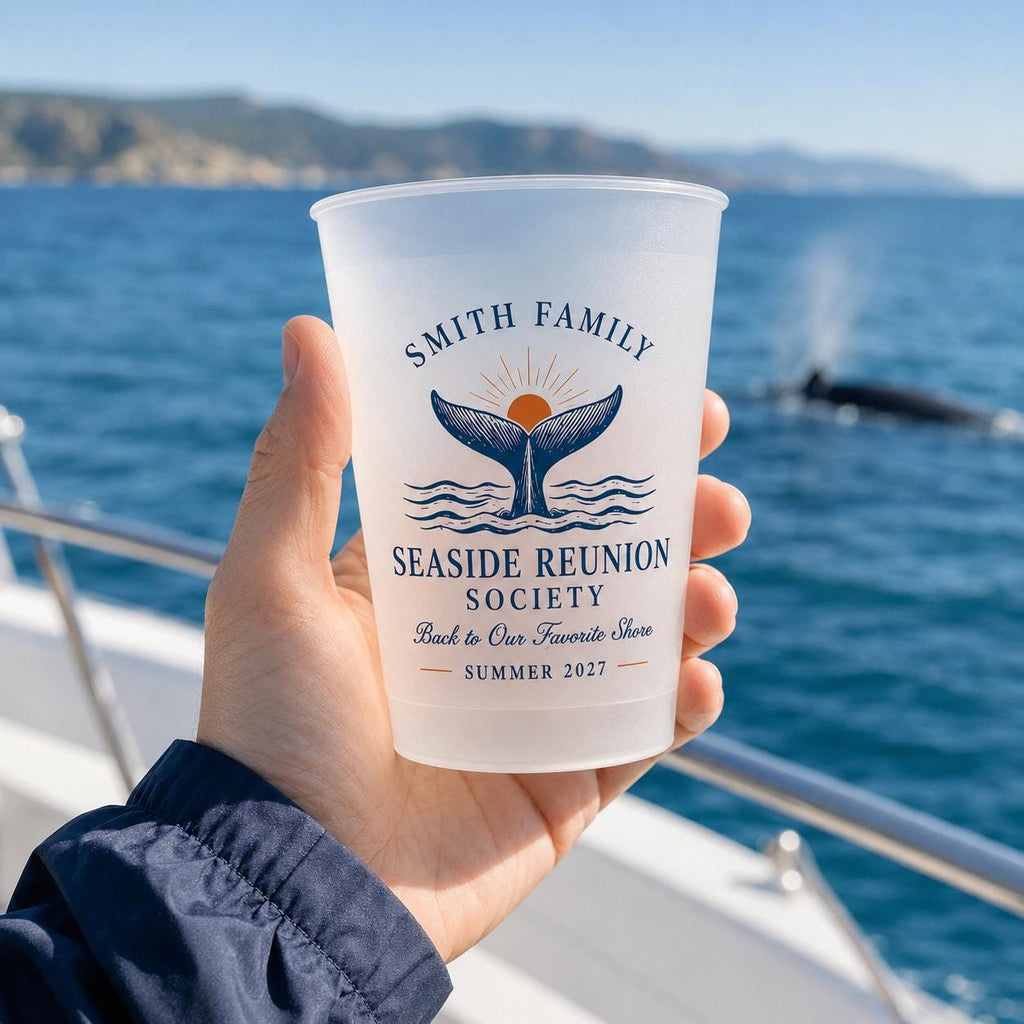 Personalized Coastal Reunion Frosted Cups, Custom Family Reunion Cups, Beach House Party Favors, Seaside Vacation Drinkware
