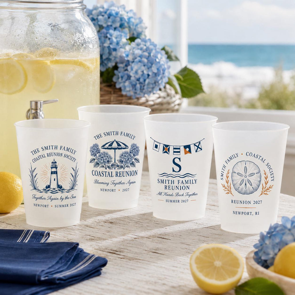 Personalized Coastal Reunion Frosted Cups, Custom Family Reunion Cups, Beach House Party Favors, Seaside Vacation Drinkware