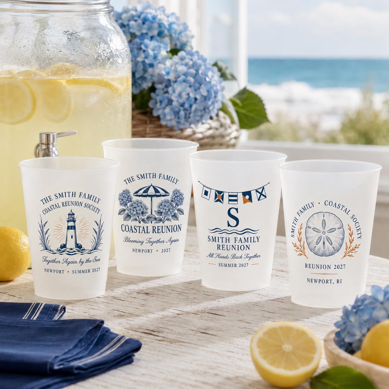 Personalized Coastal Reunion Frosted Cups, Custom Family Reunion Cups, Beach House Party Favors, Seaside Vacation Drinkware