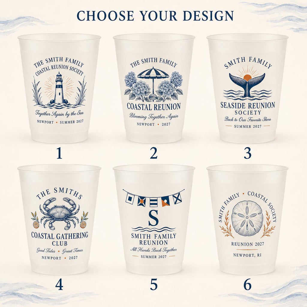 Personalized Coastal Reunion Frosted Cups, Custom Family Reunion Cups, Beach House Party Favors, Seaside Vacation Drinkware