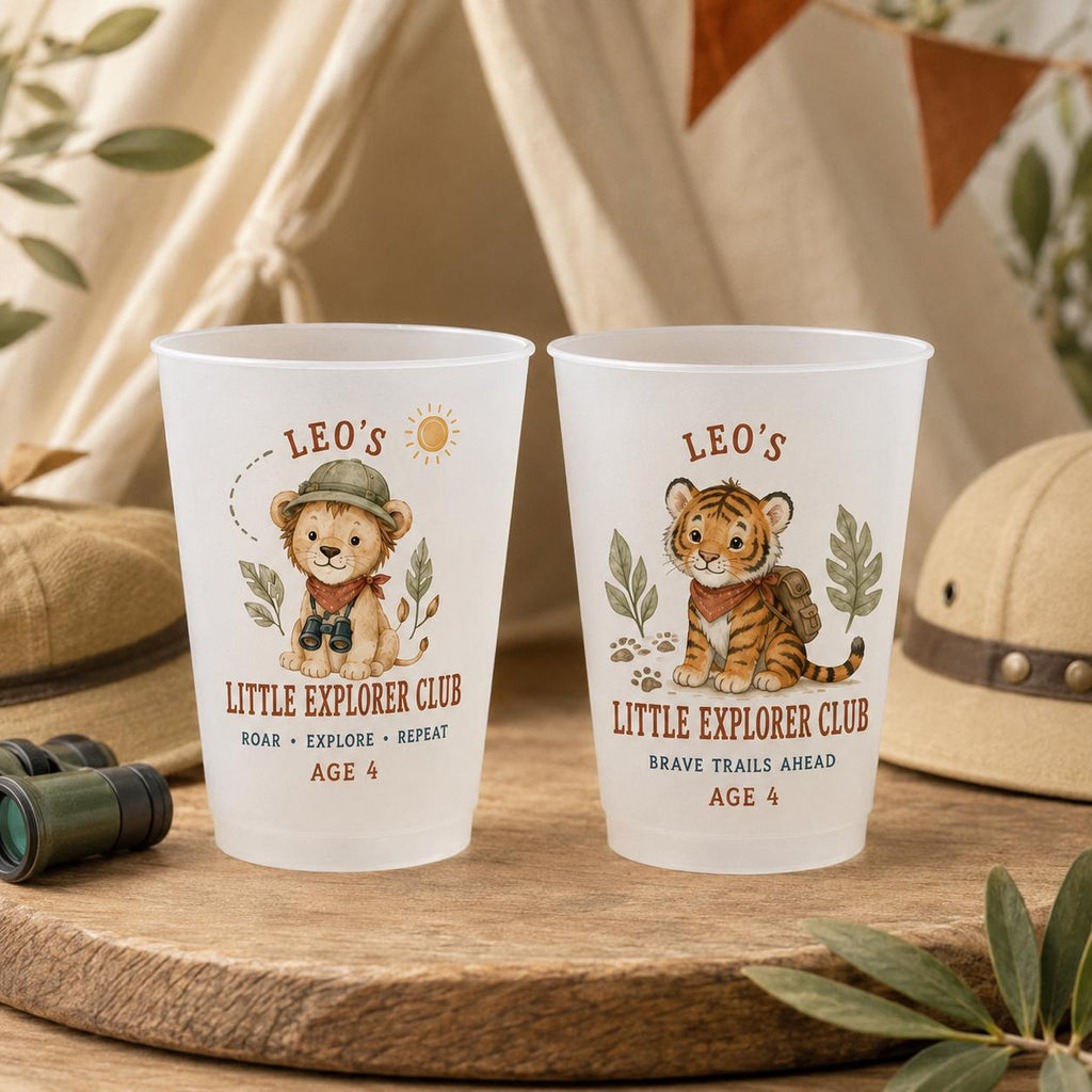 Personalized Kids Animal Frosted Cups, Little Explorer Birthday Party Cups, Custom Name Safari Favors, Jungle Party Drinkware
