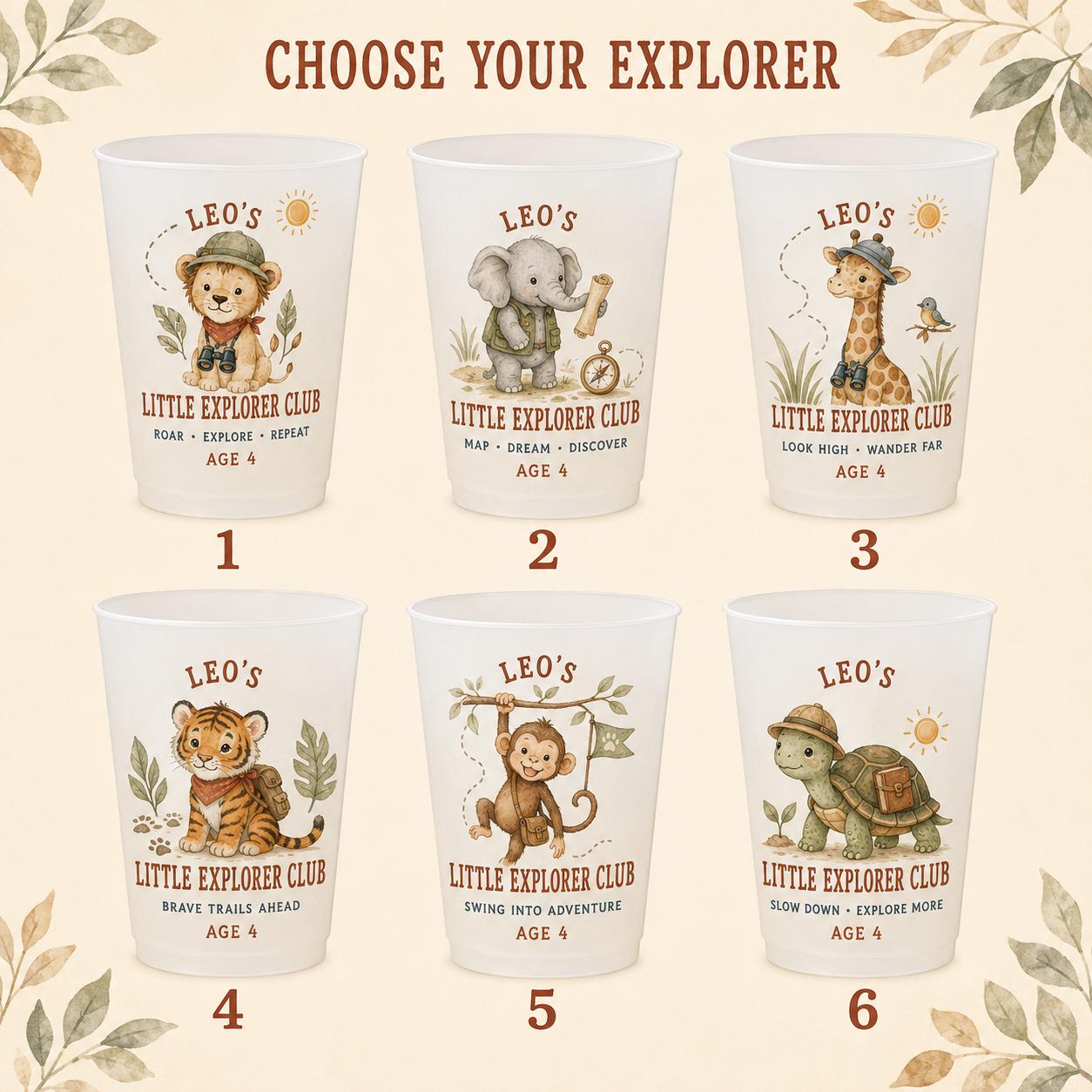 Personalized Kids Animal Frosted Cups, Little Explorer Birthday Party Cups, Custom Name Safari Favors, Jungle Party Drinkware
