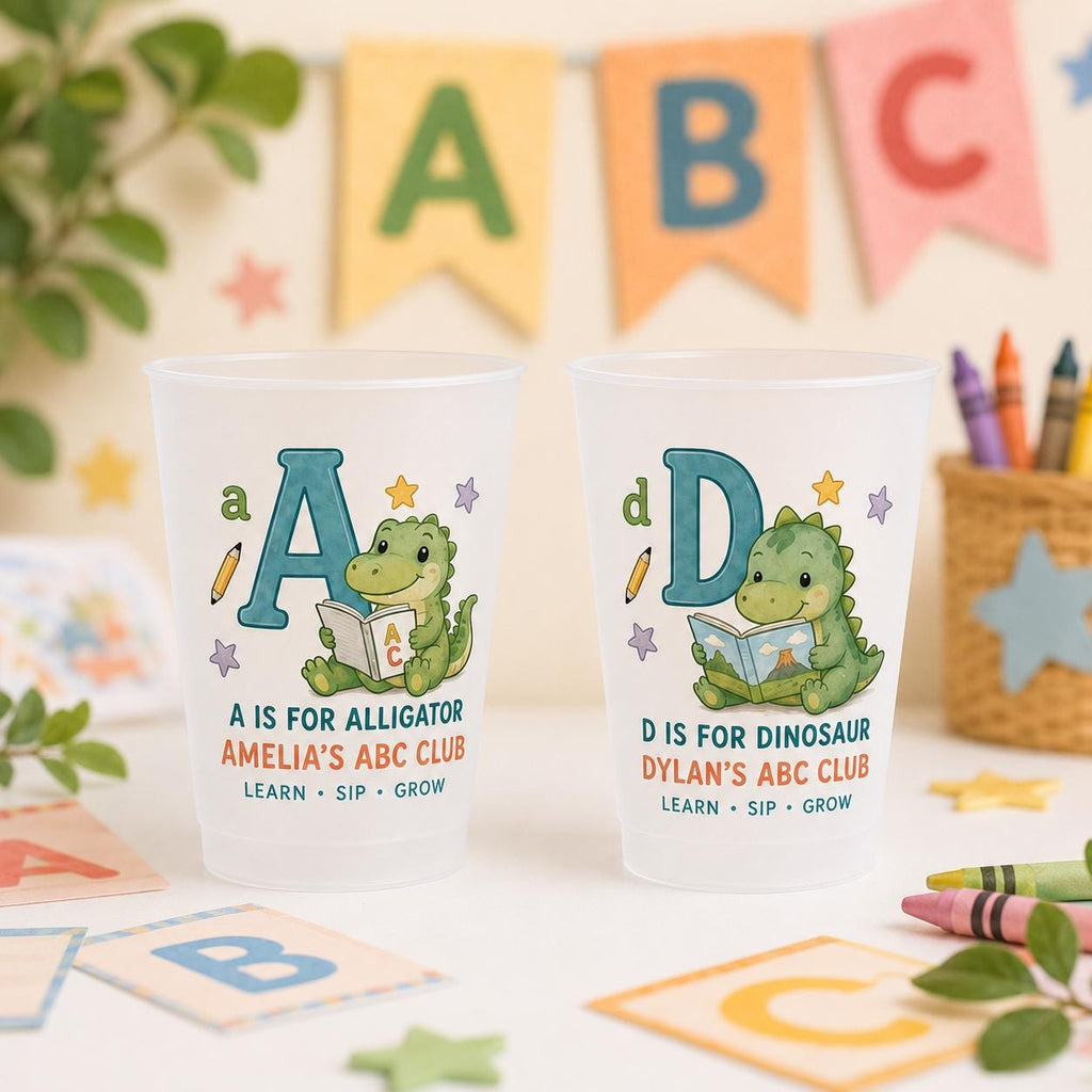 Personalized Animal Alphabet Frosted Cups, Custom Name Kids ABC Cup, Preschool Learning Gift, Daycare Birthday Party Favor