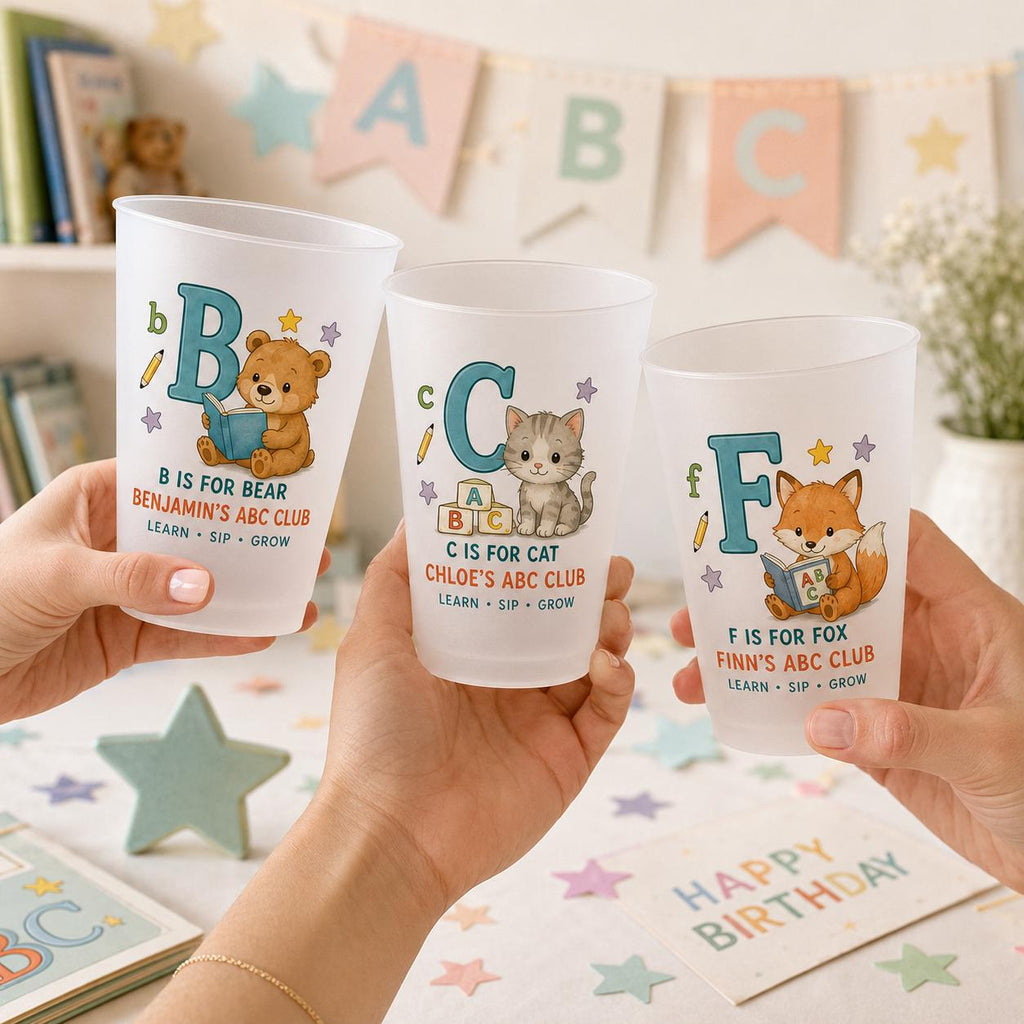 Personalized Animal Alphabet Frosted Cups, Custom Name Kids ABC Cup, Preschool Learning Gift, Daycare Birthday Party Favor