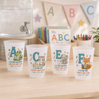 Personalized Animal Alphabet Frosted Cups, Custom Name Kids ABC Cup, Preschool Learning Gift, Daycare Birthday Party Favor