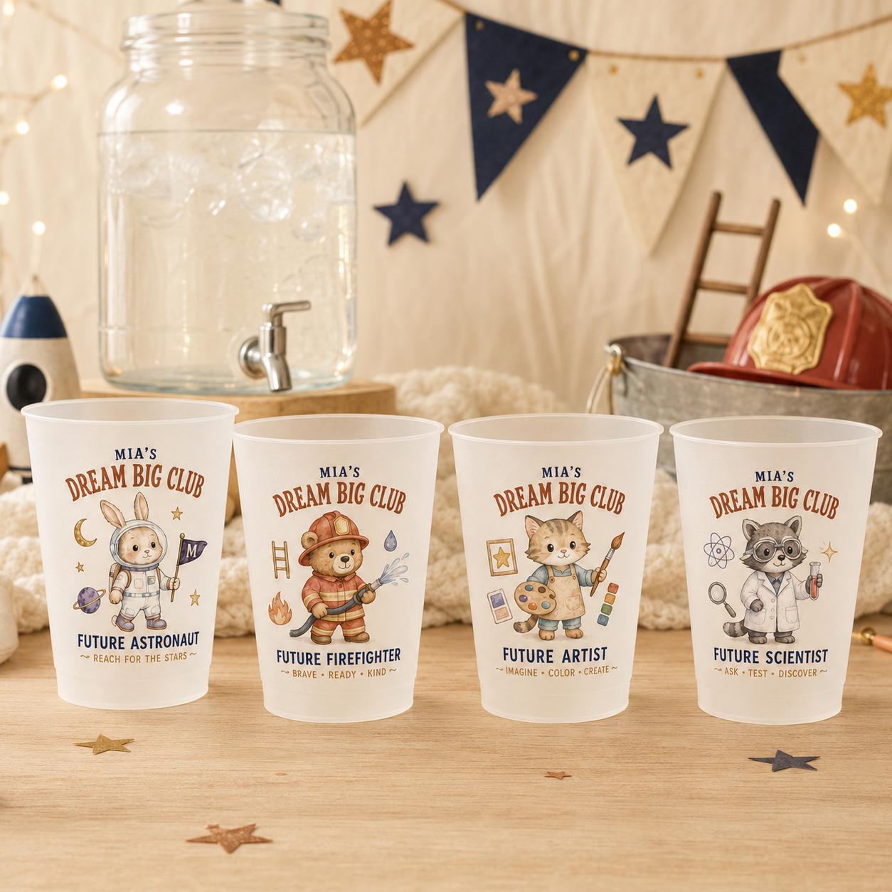 Personalized Kids Career Frosted Cups, Dream Big Animal Cup, Custom Name Birthday Party Favor, Preschool Graduation Gift