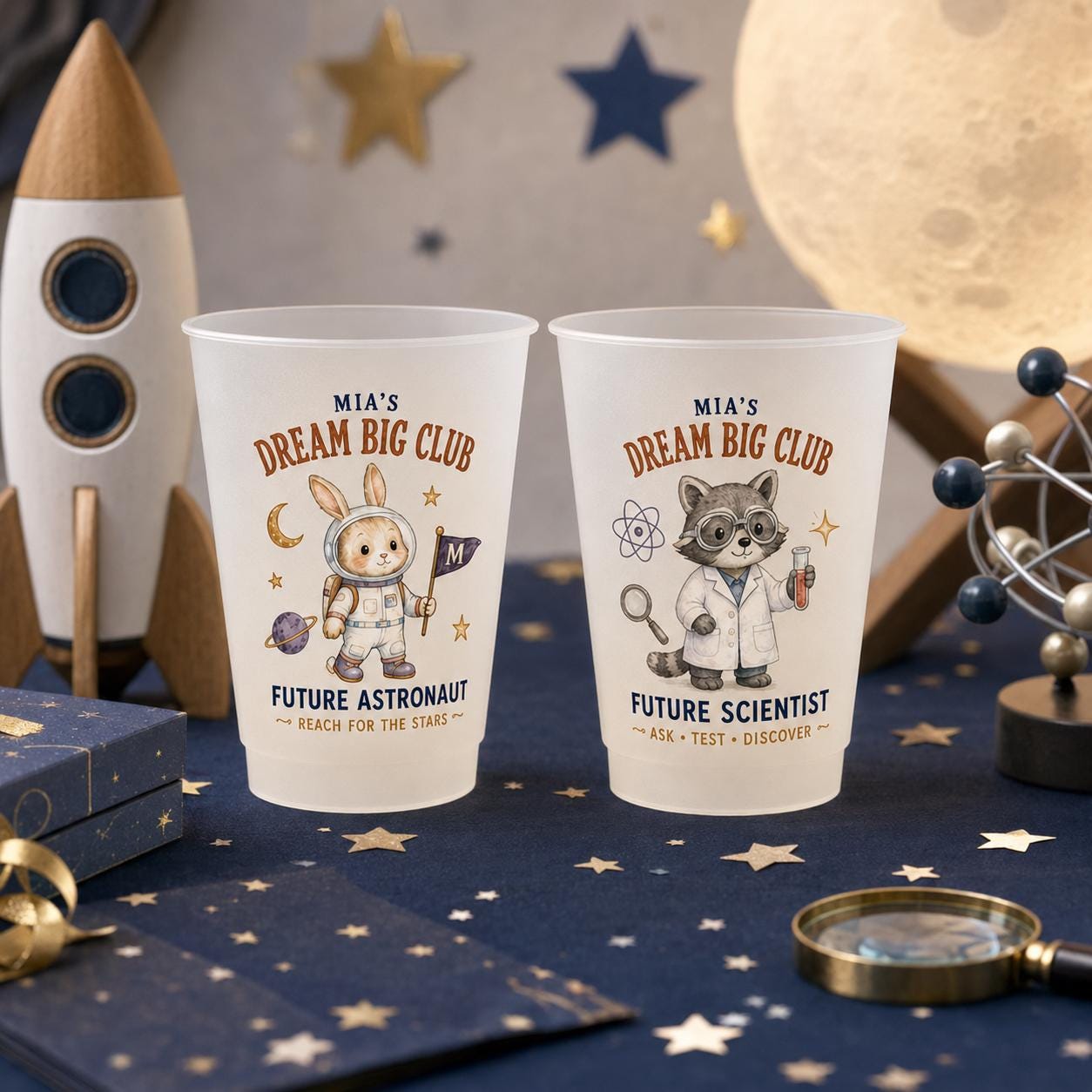 Personalized Kids Career Frosted Cups, Dream Big Animal Cup, Custom Name Birthday Party Favor, Preschool Graduation Gift