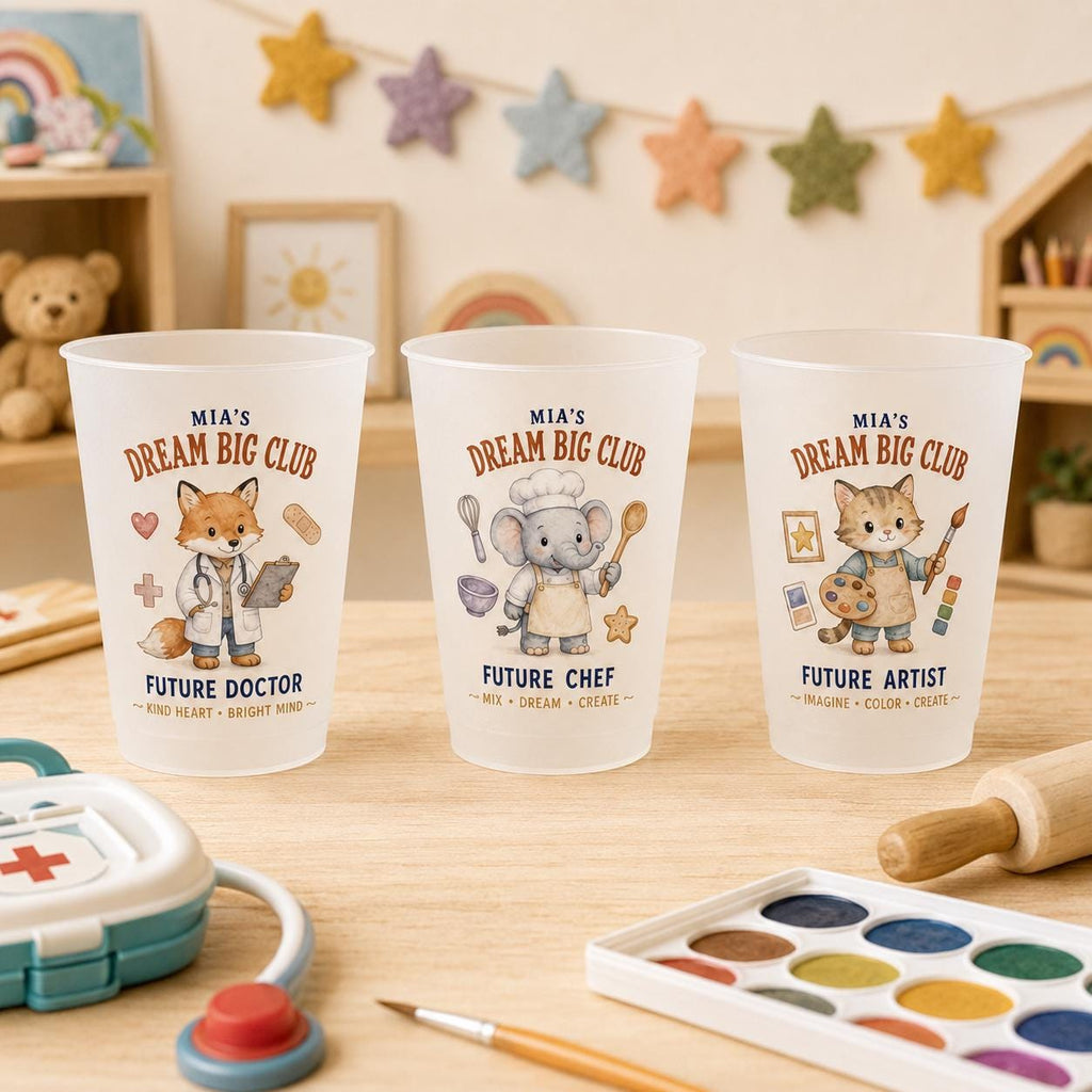 Personalized Kids Career Frosted Cups, Dream Big Animal Cup, Custom Name Birthday Party Favor, Preschool Graduation Gift