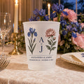 Personalized Birth Flower Wedding Cups, Custom Monogram Frosted Cups, Floral Reception Favors, Engagement Party Drinkware