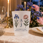 Personalized Birth Flower Wedding Cups, Custom Monogram Frosted Cups, Floral Reception Favors, Engagement Party Drinkware