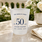 Personalized 50th Anniversary Frosted Cups, Custom Family Name Party Cups, Golden Wedding Anniversary Favors, Milestone Celebration Cups