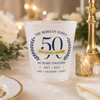 Personalized 50th Anniversary Frosted Cups, Custom Family Name Party Cups, Golden Wedding Anniversary Favors, Milestone Celebration Cups