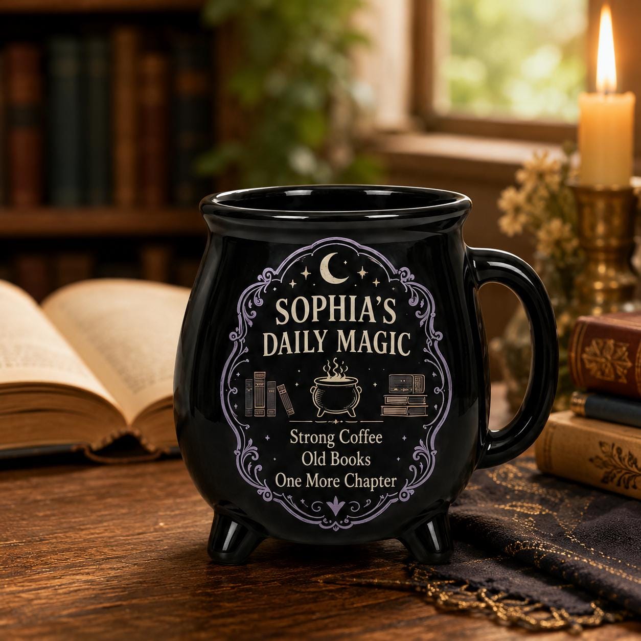 Personalized Cauldron Mug, Custom Daily Magic Witch Mug, Halloween Ceramic Coffee Cup, Gothic Book Lover Teacher Mom Gift