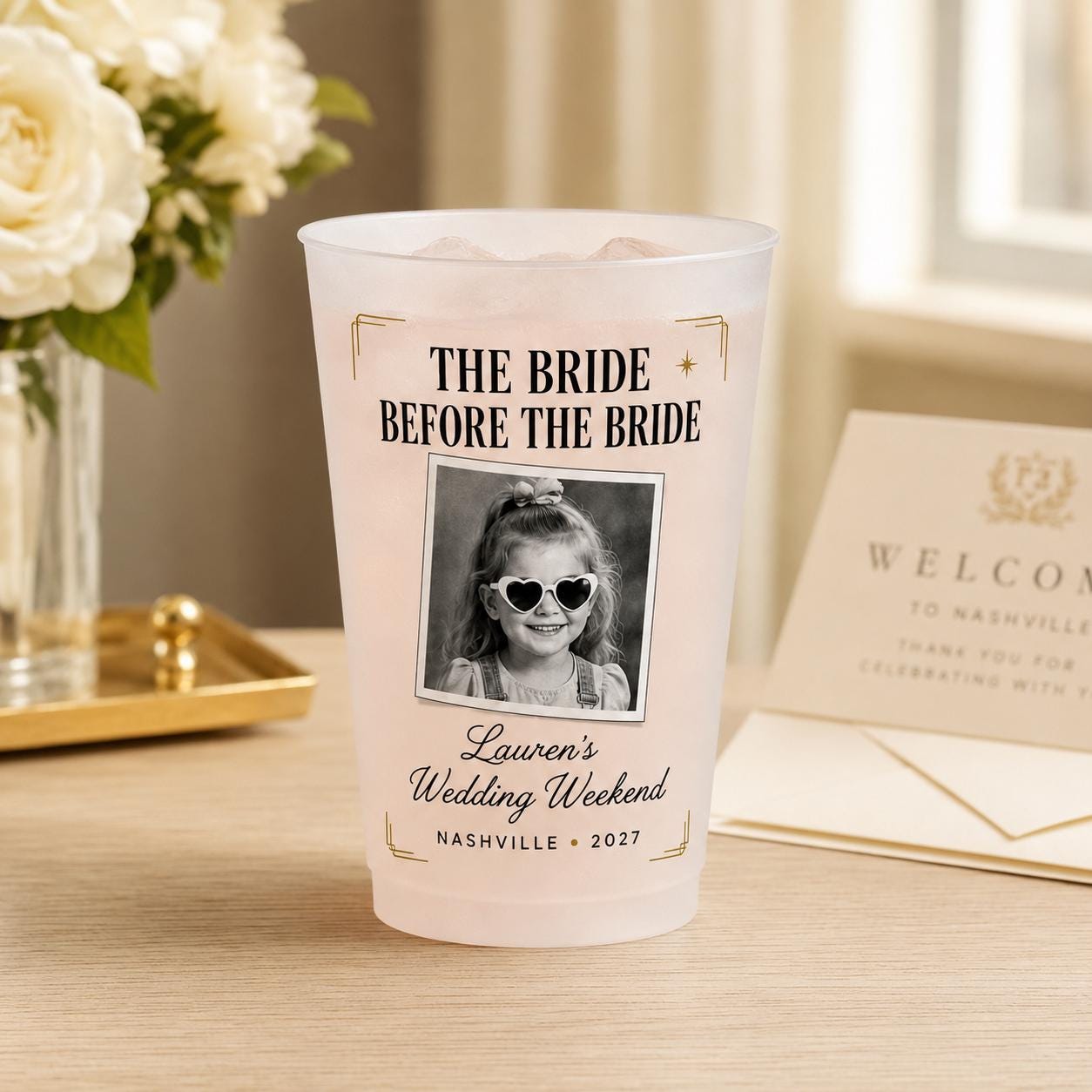 Personalized Bachelorette Frosted Cups, Custom Childhood Photo Bride Cups, Wedding Weekend Party Favors, Bridesmaid Drinkware