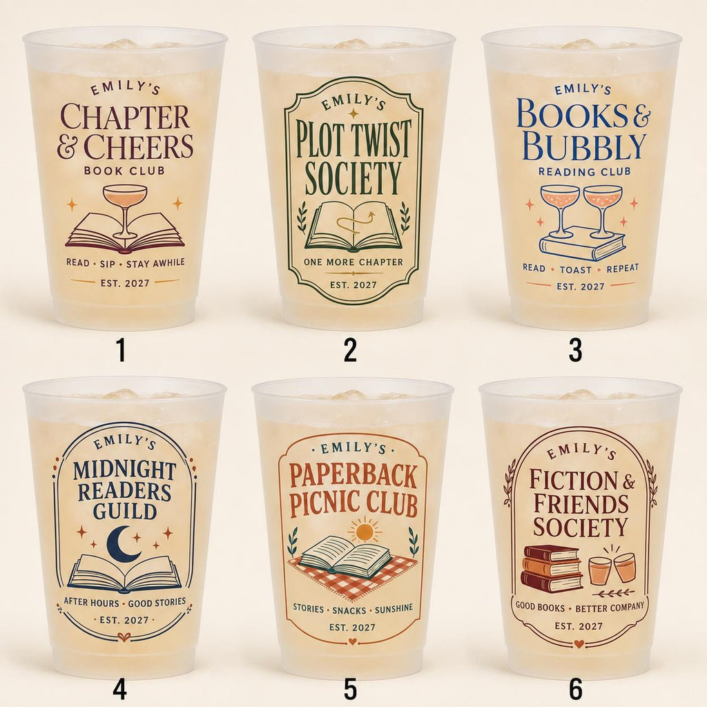 Personalized Book Club Frosted Cups, Custom Reading Group Cups, Books and Bubbly Party Favors, Book Lover Hostess Gift