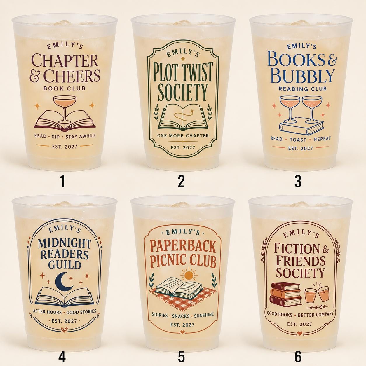 Personalized Book Club Frosted Cups, Custom Reading Group Cups, Books and Bubbly Party Favors, Book Lover Hostess Gift