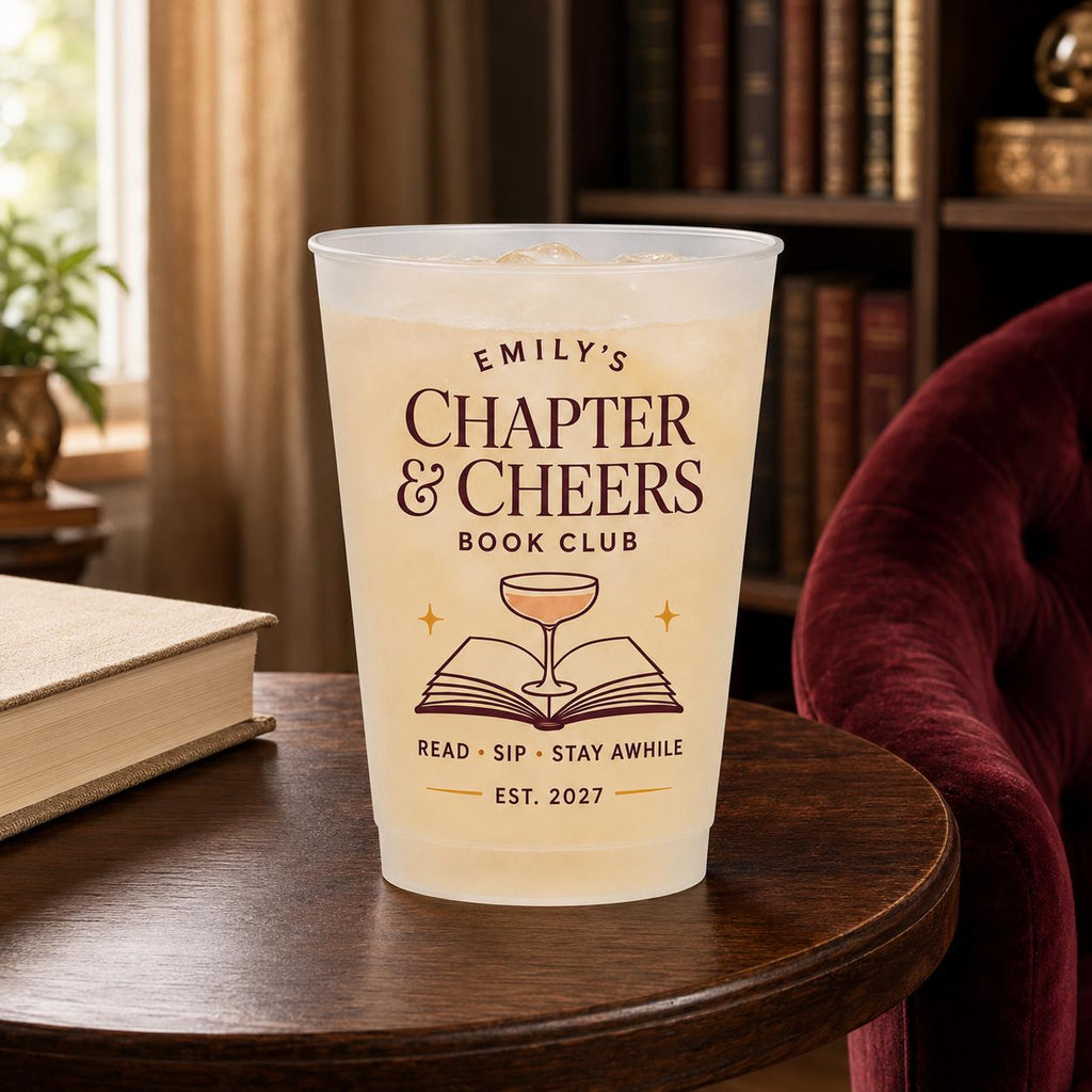 Personalized Book Club Frosted Cups, Custom Reading Group Cups, Books and Bubbly Party Favors, Book Lover Hostess Gift