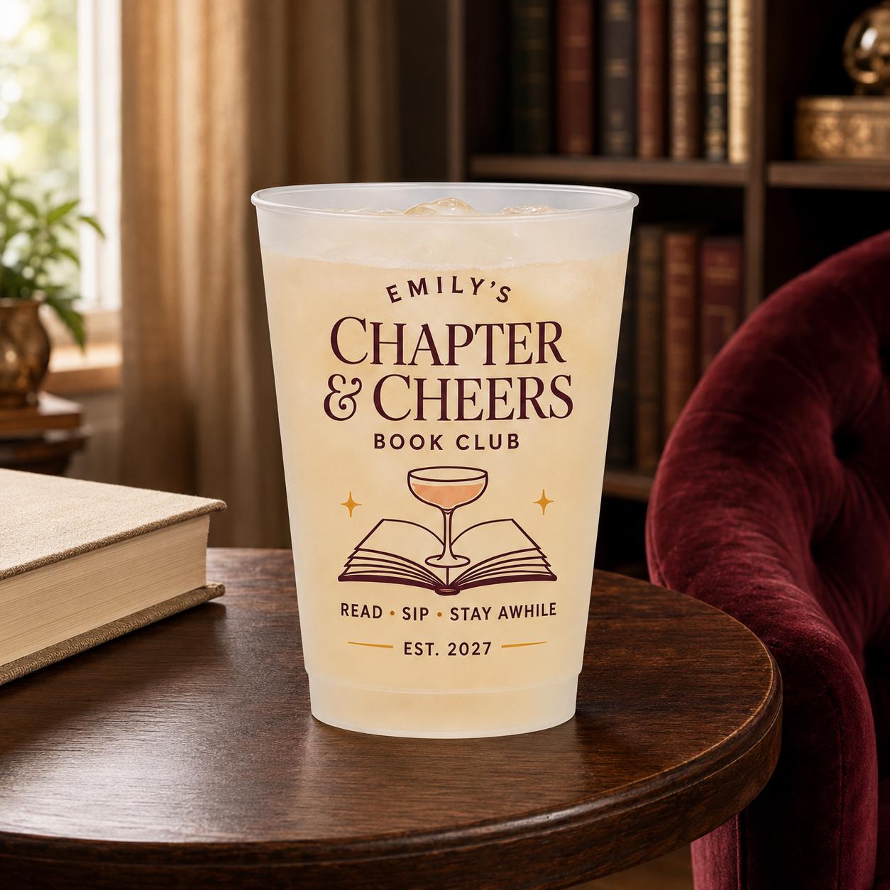 Personalized Book Club Frosted Cups, Custom Reading Group Cups, Books and Bubbly Party Favors, Book Lover Hostess Gift
