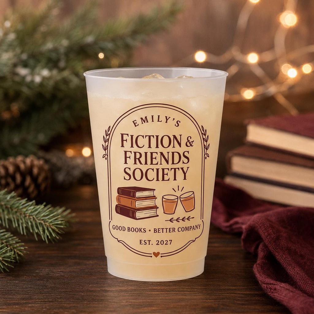 Personalized Book Club Frosted Cups, Custom Reading Group Cups, Books and Bubbly Party Favors, Book Lover Hostess Gift