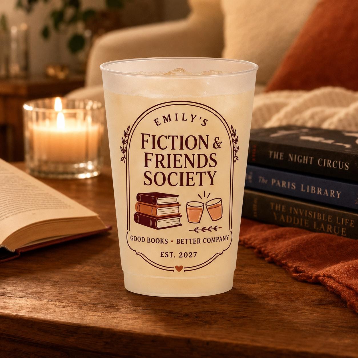 Personalized Book Club Frosted Cups, Custom Reading Group Cups, Books and Bubbly Party Favors, Book Lover Hostess Gift