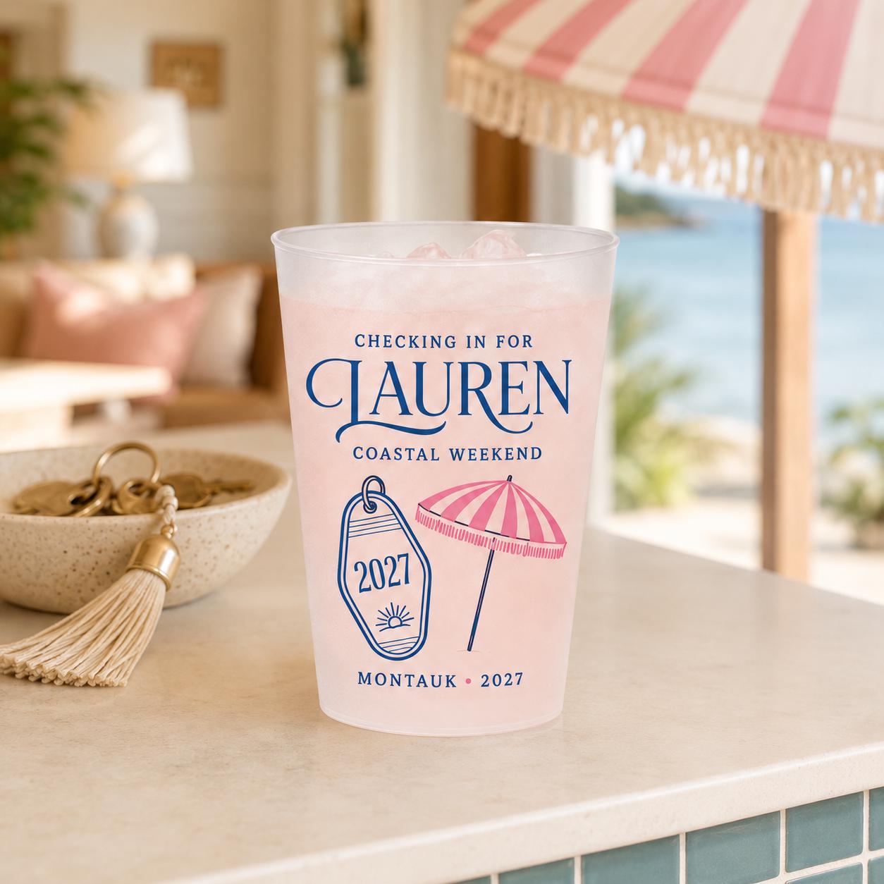 Personalized Coastal Bachelorette Frosted Cups, Custom Beach Bach Party Cups, Destination Bridal Weekend Favors, Girls Trip Drinkware