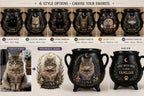 Personalized Pet Cauldron Mug, Custom Witch Familiar Cat or Dog Portrait, Halloween Ceramic Mug, Gothic Pet Lover Gift
