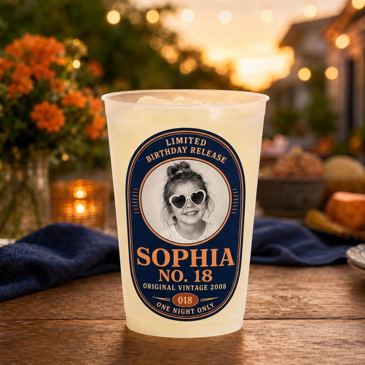 Personalized Birthday Photo Frosted Cups, Custom Childhood Picture Party Cups, Milestone Birthday Favors, Retro Face Drinkware