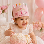 Personalized Princess Birthday Crown, Embroidered Linen-Look Crown, Fairytale Castle Crown, Custom Name Cake Smash Hat